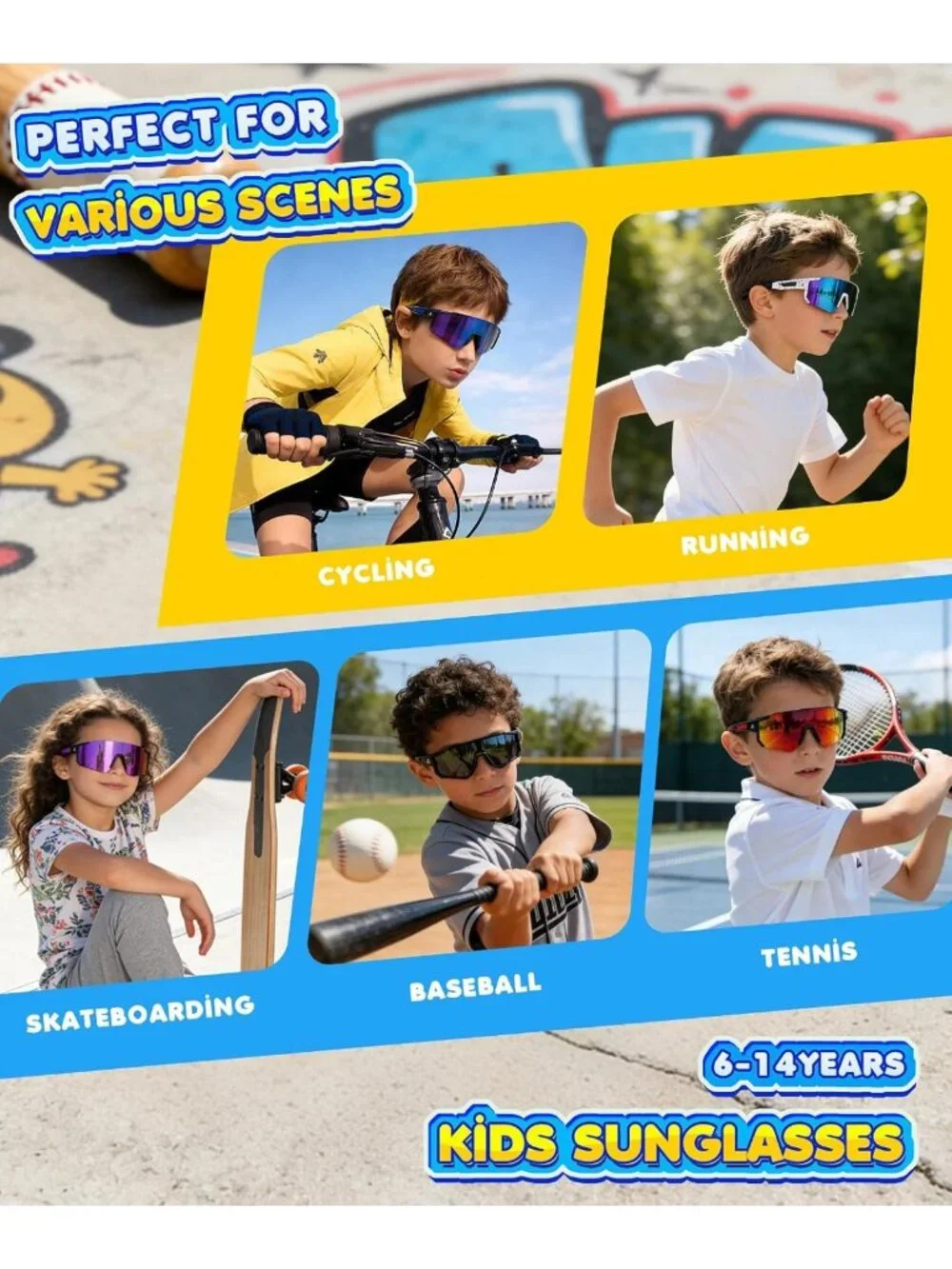 Stylish Kids' Sunglasses for Boys & Girls - UV400 Protection, Sporty Design, Age
